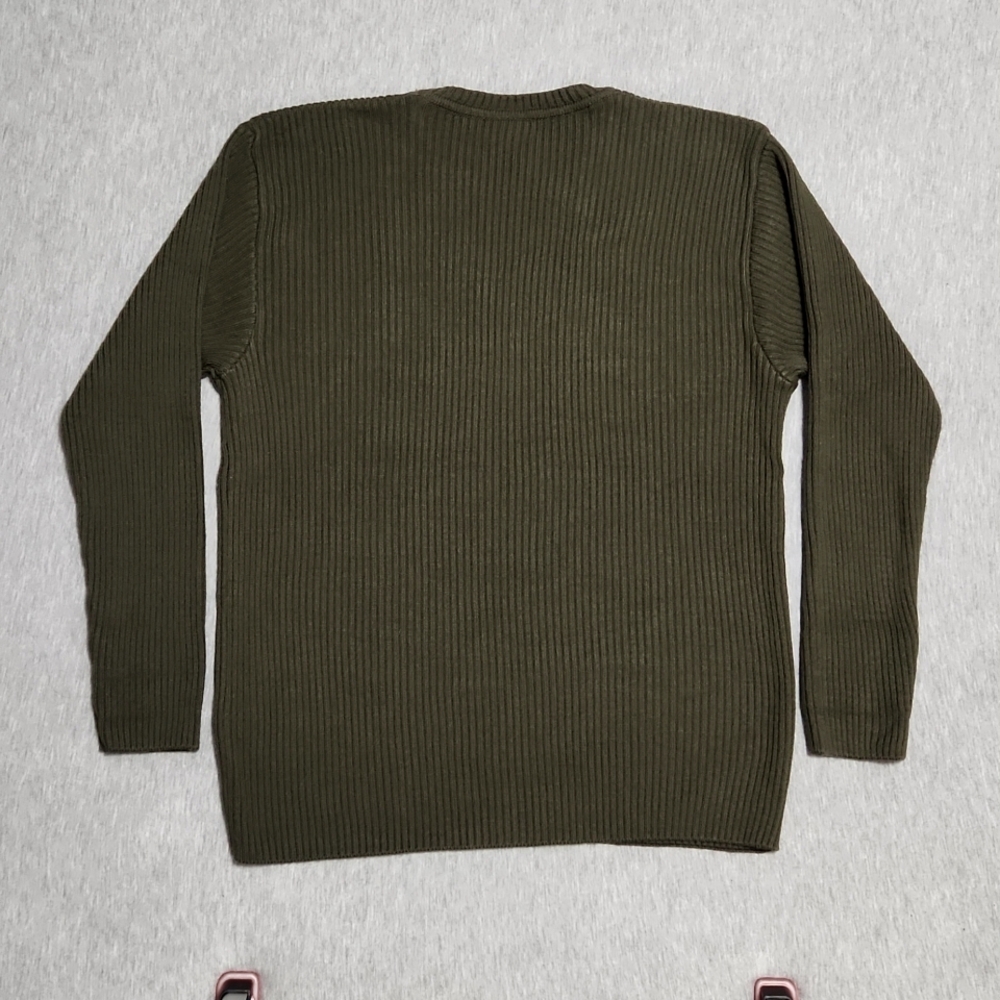 Vintage Y2K XYZ Grunge Eagle Olive Ribbed Pullover Crewneck Sweater Top Shirt - Picture 5 of 12